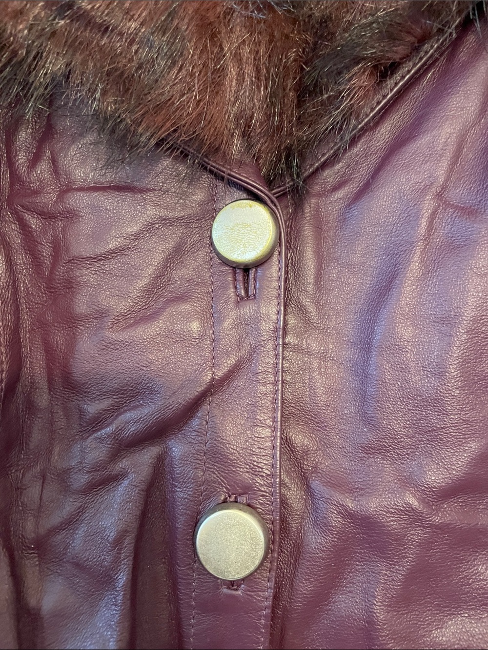 Vintage with Tags Women's Plum Leather Jacket with Removable Faux Fur Collar - Picture 3 of 6